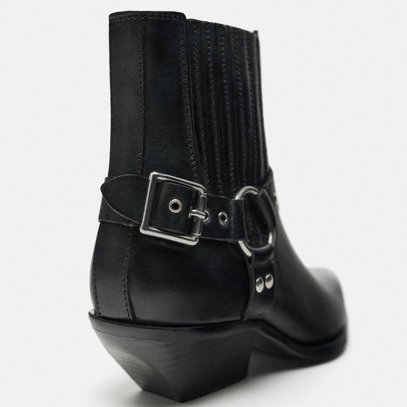 ZARA Cowboy Ankle Boots 100% Cow Leather - Picture 12 of 13